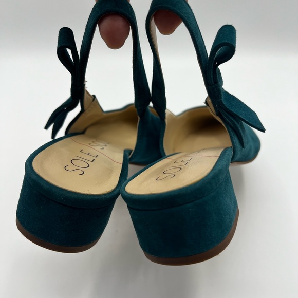 Sole Society Women’s Suede Blue Pointed Toe Sling Back Low Block Heel Shoes 6.5M - Picture 8 of 9